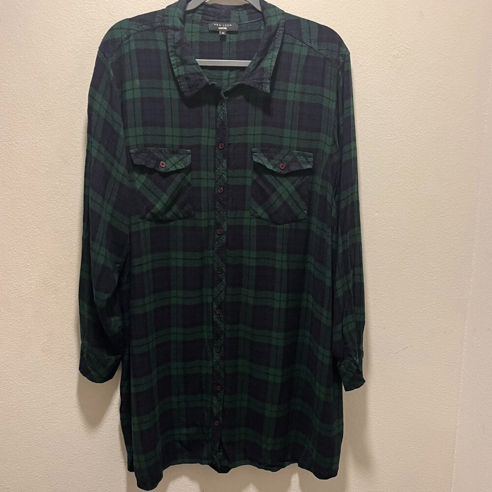New Look Button Down Shirt Women's Size 26 Plaid Long Sleeve Business Casual